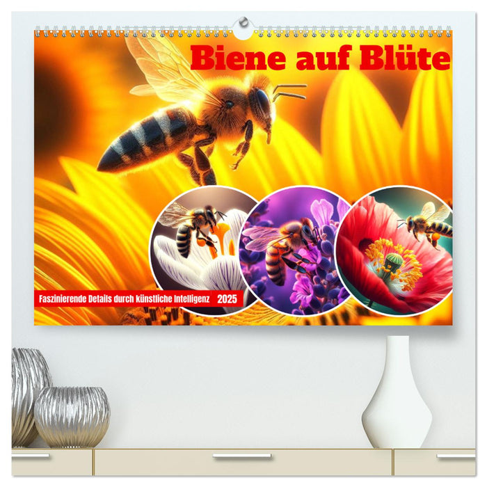 Biene auf Blüte - Faszinierende Details durch künstliche Intelligenz (CALVENDO Premium Wandkalender 2025)