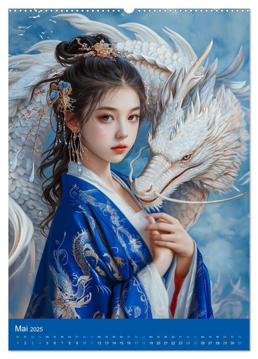 Chinesische Tierkreiszeichen - Fantasie-Zodiak im Stil des alten Chinas (CALVENDO Premium Wandkalender 2025)