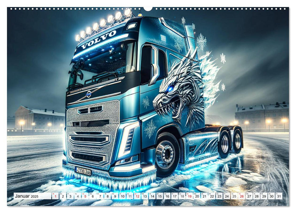 Fascination pour les camions : conceptions IA de peinture et de performances (calendrier mural CALVENDO 2025) 