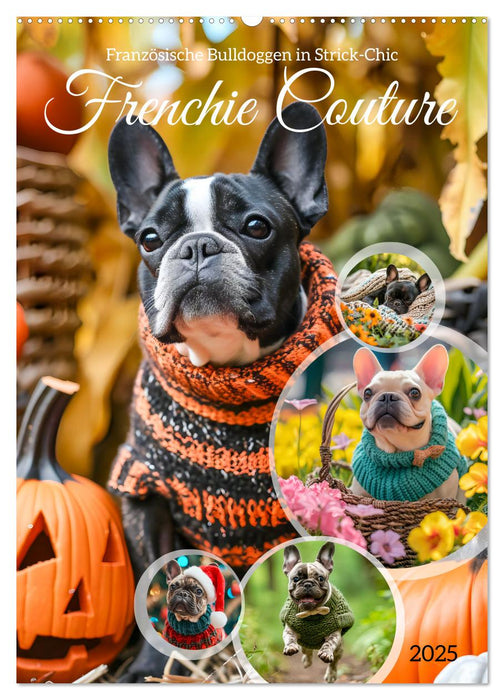 Frenchie Couture - Französische Bulldoggen in Strick-Chic (CALVENDO Wandkalender 2025)