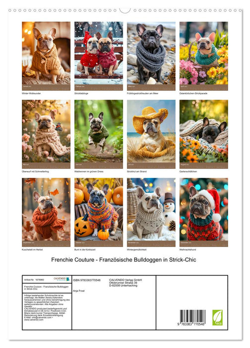 Frenchie Couture - Französische Bulldoggen in Strick-Chic (CALVENDO Premium Wandkalender 2025)