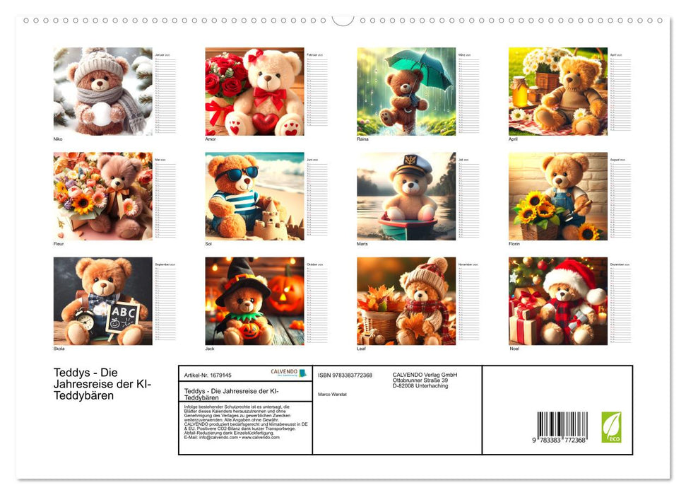 Teddys - Die Jahresreise der KI-Teddybären (CALVENDO Premium Wandkalender 2025)