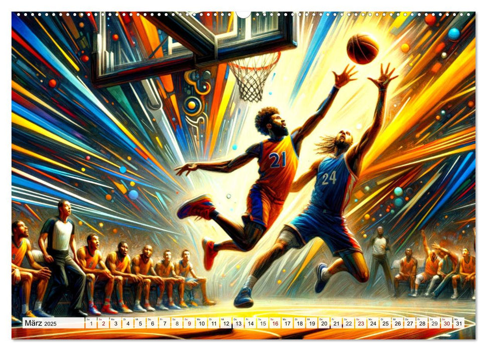 Basketball Expressionismus - Kunstvolle KI Interpretationen des Courts (CALVENDO Premium Wandkalender 2025)