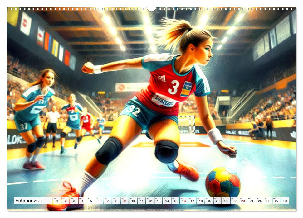Handball Impressionismus, Künstlerische Handballaktionen im KI-Pinselstrich (CALVENDO Wandkalender 2025)