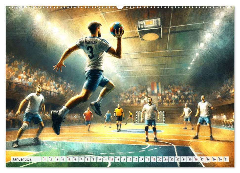 Handball Impressionismus, Künstlerische Handballaktionen im KI-Pinselstrich (CALVENDO Premium Wandkalender 2025)