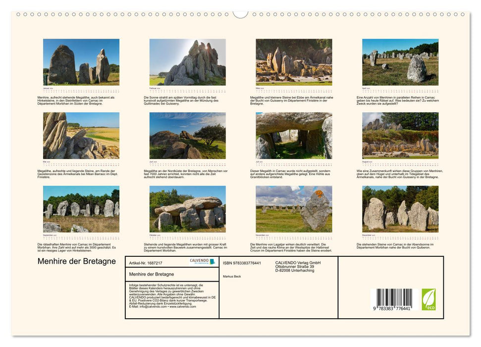 Menhirs de Bretagne (Calendrier mural CALVENDO Premium 2025) 