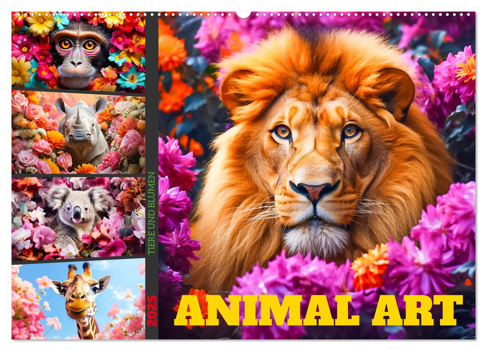 Art animalier - Animaux et fleurs (Calendrier mural CALVENDO 2025) 