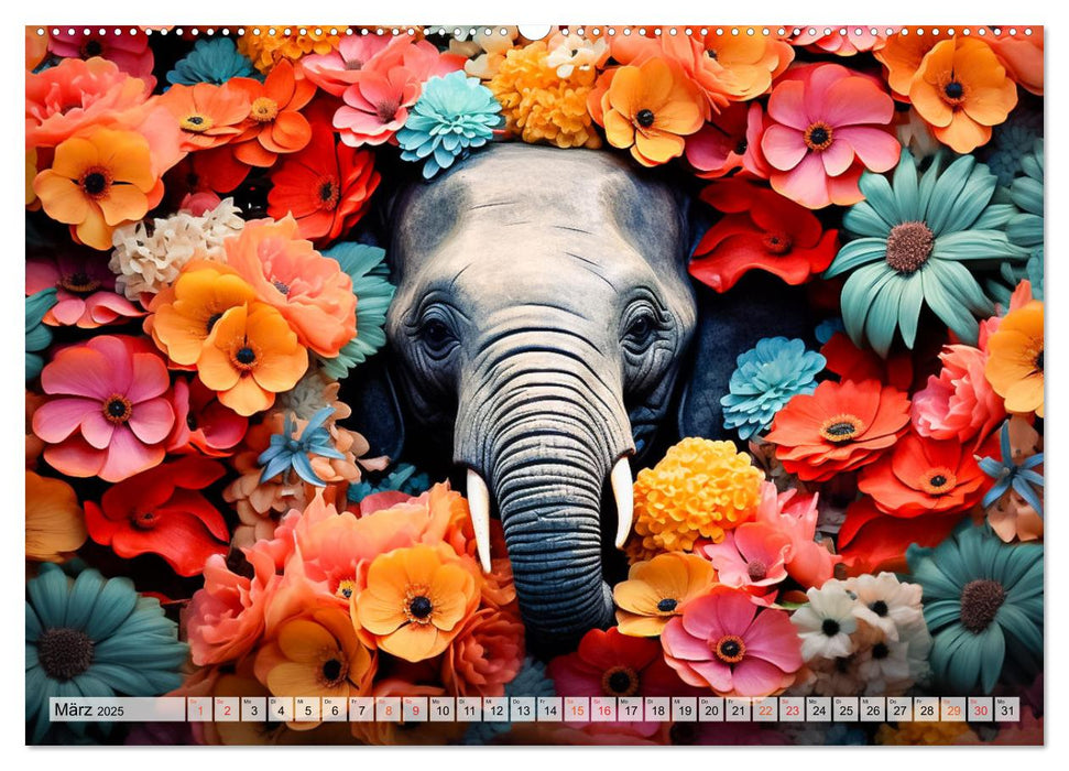 Art animalier – Animaux et fleurs (Calvendo Premium Wall Calendar 2025) 