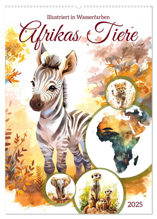 Afrikas Tiere - Illustriert in Wasserfarben (CALVENDO Wandkalender 2025)