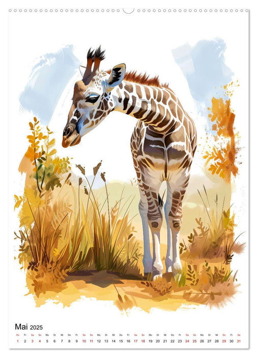 Afrikas Tiere - Illustriert in Wasserfarben (CALVENDO Premium Wandkalender 2025)
