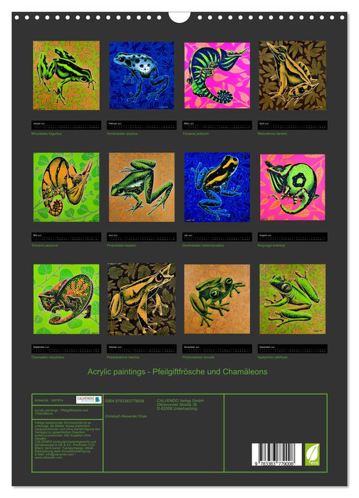 Acrylic paintings - Pfeilgiftfrösche und Chamäleons (CALVENDO Wandkalender 2025)