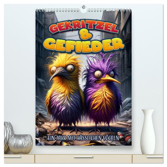 Griffonnages et plumes : une année avec des oiseaux laids (Calvendo Premium Wall Calendar 2025) 