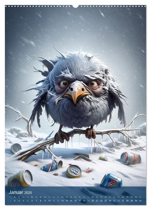 Gekritzel und Gefieder: Ein Jahr mit hässlichen Vögeln (CALVENDO Premium Wandkalender 2025)