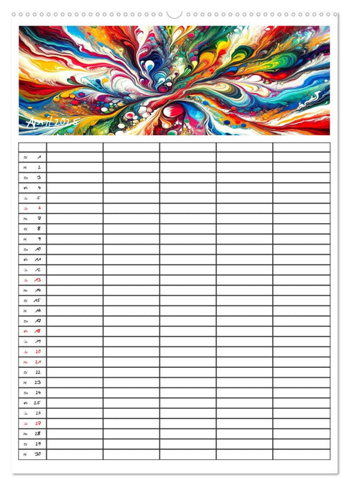 Planificateur familial Pouring Art – Tout au long de l'année avec Pouring Art créé par l'IA (calendrier mural CALVENDO 2025) 