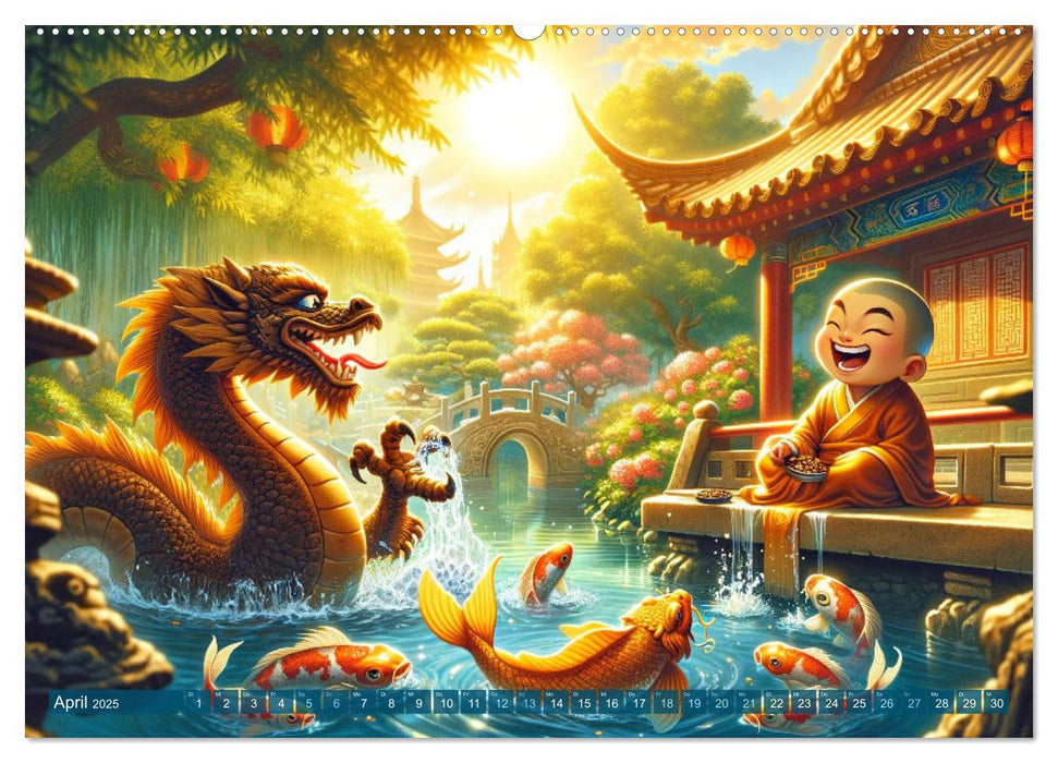 Moine et dragon : Quatre saisons dans le jardin du temple (Calvendo Premium Wall Calendar 2025) 