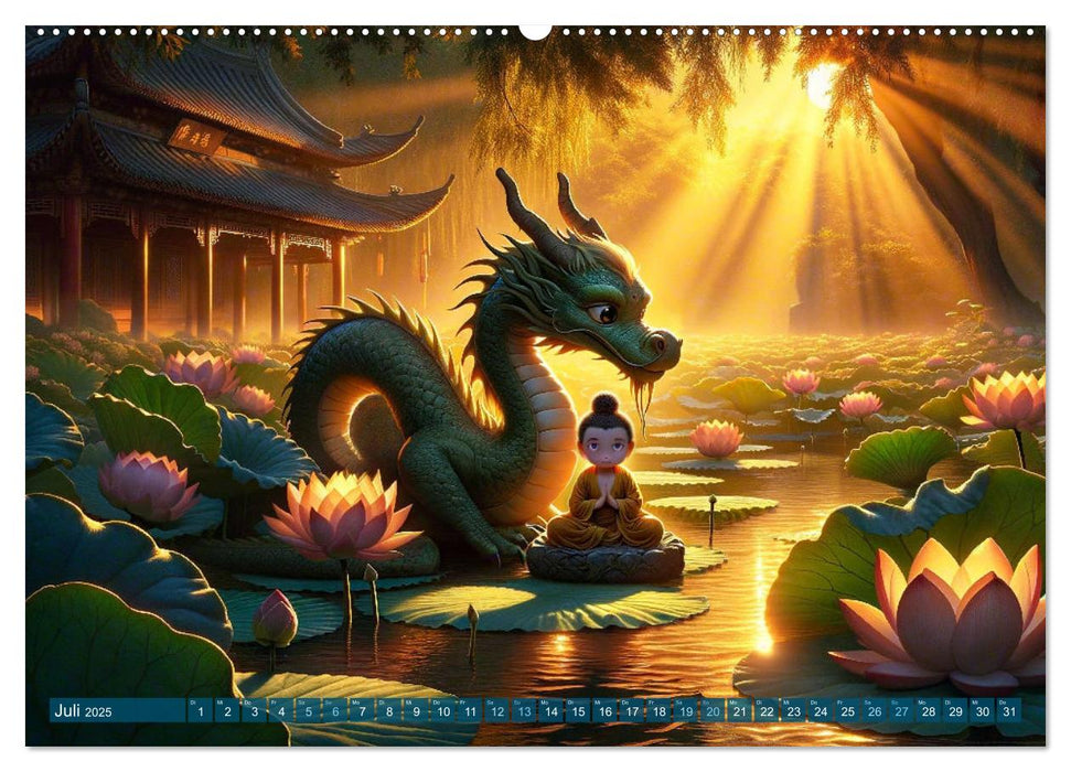 Moine et dragon : Quatre saisons dans le jardin du temple (Calvendo Premium Wall Calendar 2025) 