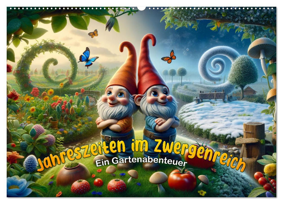 Jahreszeiten im Zwergenreich: Ein Gartenabenteuer (CALVENDO Wandkalender 2025)