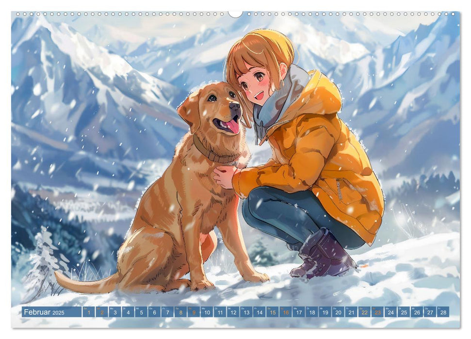 Tierische Anime-Freunde - Fröhliche Streifzüge mit Hund und Katze (CALVENDO Premium Wandkalender 2025)