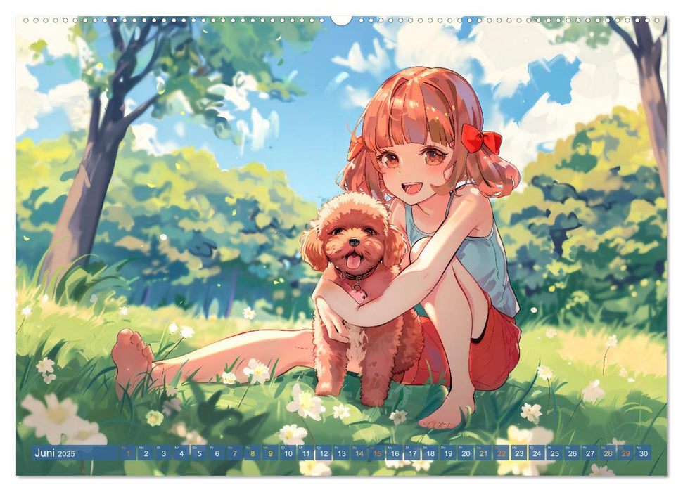 Tierische Anime-Freunde - Fröhliche Streifzüge mit Hund und Katze (CALVENDO Premium Wandkalender 2025)