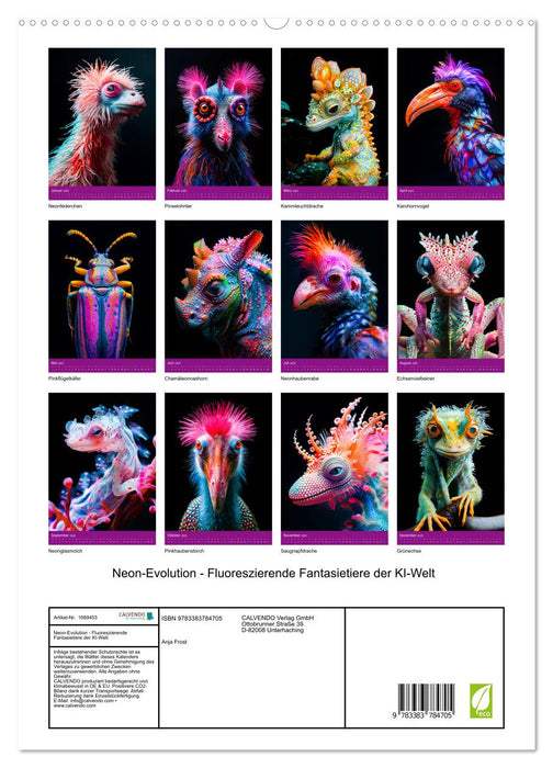 Neon-Evolution - Fluoreszierende Fantasietiere der KI-Welt (CALVENDO Premium Wandkalender 2025)