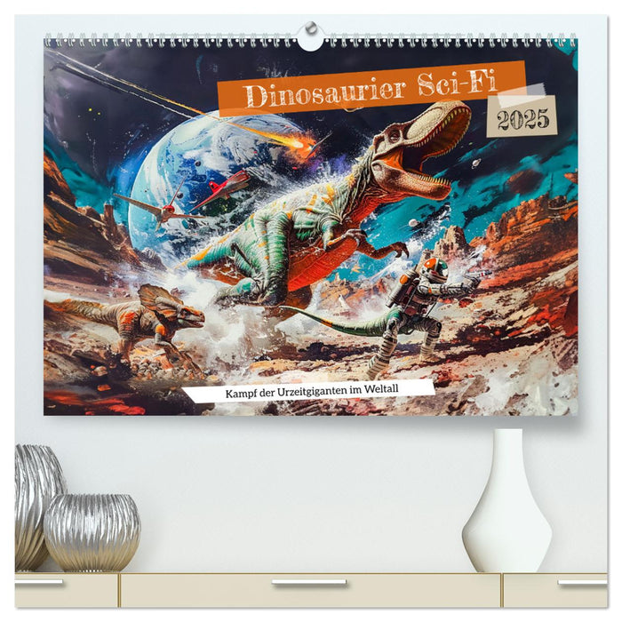 Dinosaurier Sci-Fi - Kampf der Urzeitgiganten im Weltall (CALVENDO Premium Wandkalender 2025)