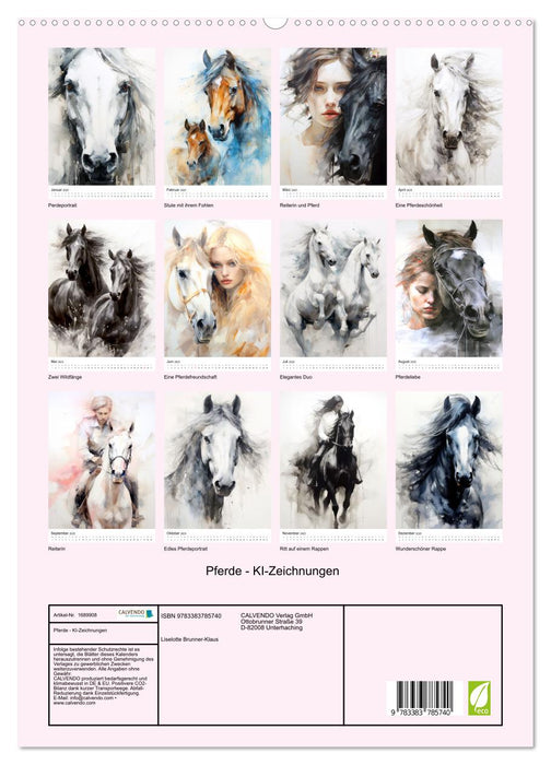 Pferde - KI-Zeichnungen (CALVENDO Premium Wandkalender 2025)