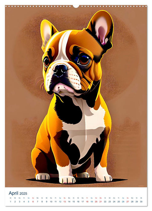 Französische Bulldoggen. Kunstvoll gestaltete Portraits (CALVENDO Premium Wandkalender 2025)