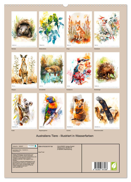 Animaux d'Australie – Illustrés à l'aquarelle (Calvendo Premium Wall Calendar 2025) 