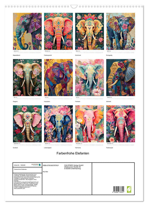 Farbenfrohe Elefanten (CALVENDO Wandkalender 2025)