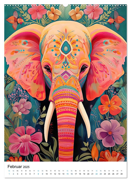 Farbenfrohe Elefanten (CALVENDO Wandkalender 2025)