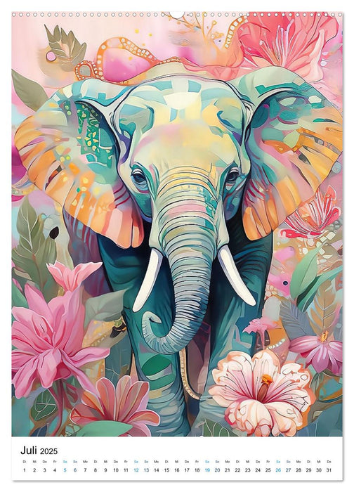Éléphants colorés (Calendrier mural CALVENDO Premium 2025) 