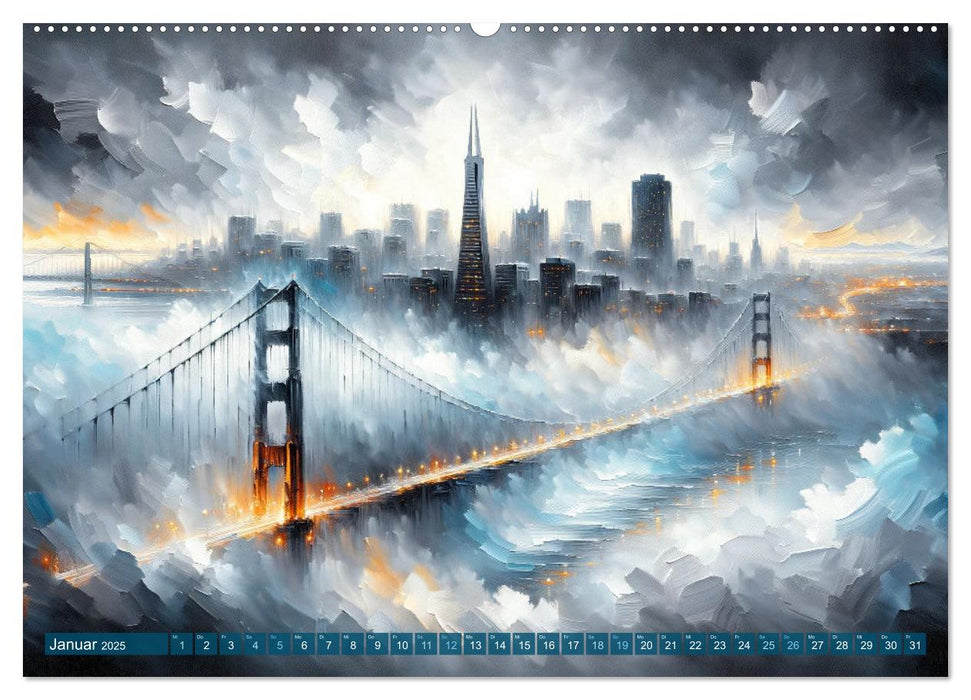 Impressionistische Skylines - Weltstädte von KI visualisiert (CALVENDO Wandkalender 2025)