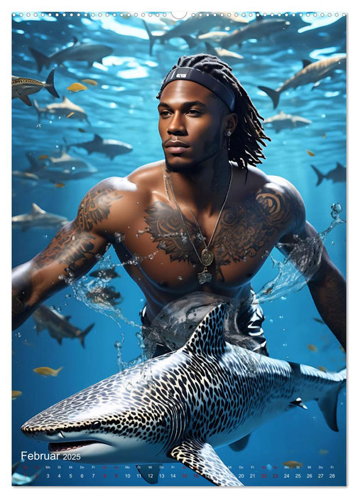 Athletische Kerle - Muskeln, Tattoos und Wassertiere (CALVENDO Premium Wandkalender 2025)