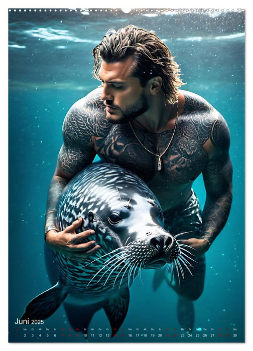Athletische Kerle - Muskeln, Tattoos und Wassertiere (CALVENDO Premium Wandkalender 2025)