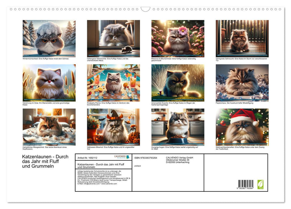 Katzenlaunen - Durch das Jahr mit Fluff und Grummeln (CALVENDO Wandkalender 2025)