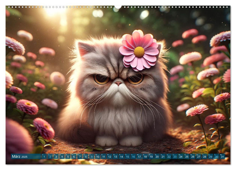Katzenlaunen - Durch das Jahr mit Fluff und Grummeln (CALVENDO Wandkalender 2025)