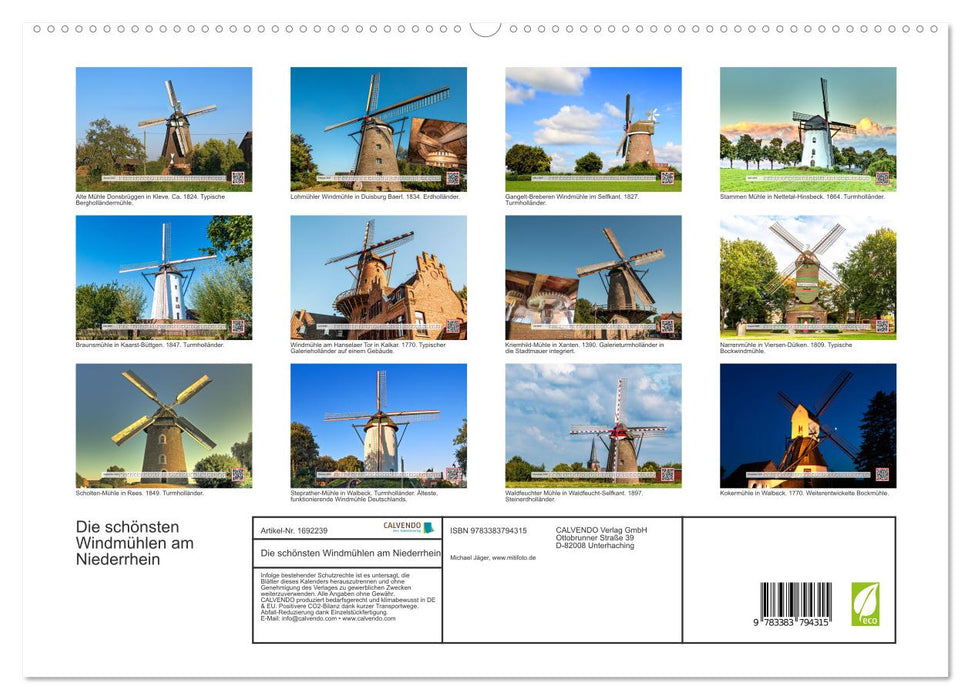 Die schönsten Windmühlen am Niederrhein (CALVENDO Premium Wandkalender 2025)