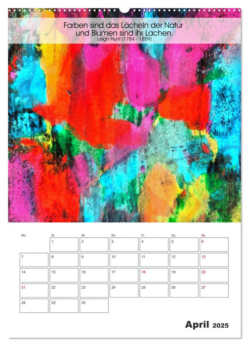 Farbenleuchten - Abstrakte Gouachemalerei mit Zitaten über die Farben (CALVENDO Wandkalender 2025)