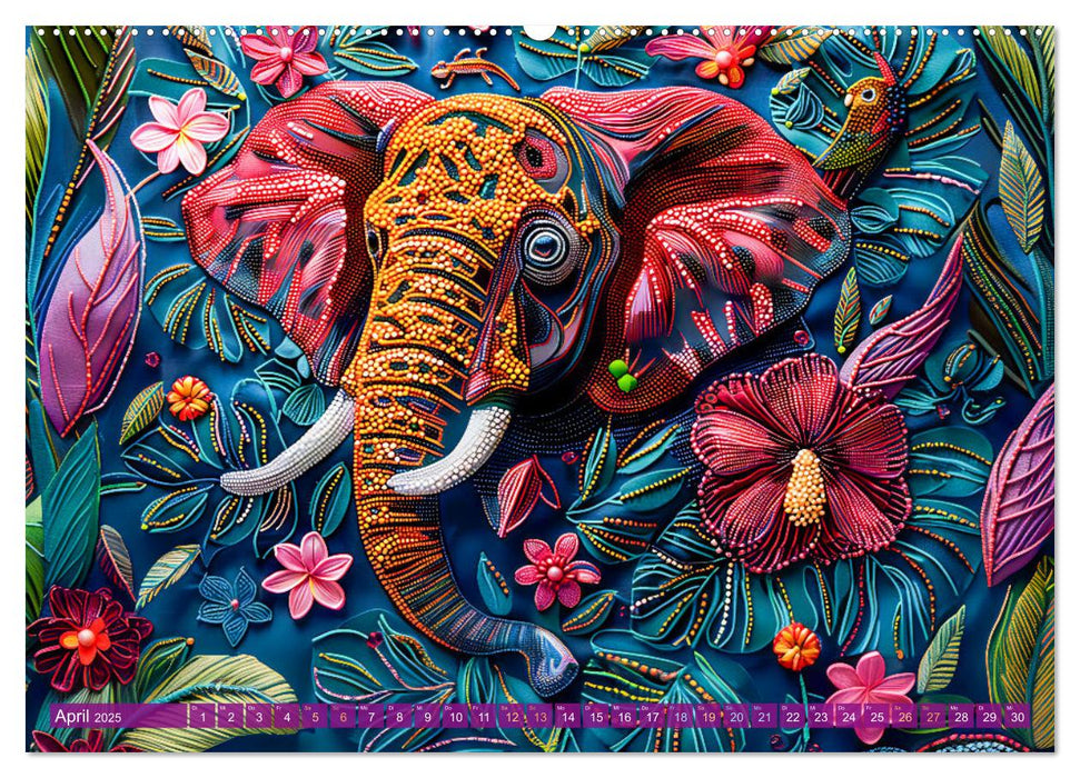 Perlenstickerei - Stickkunst tropischer Tiere mit Garn und Perlen (CALVENDO Wandkalender 2025)