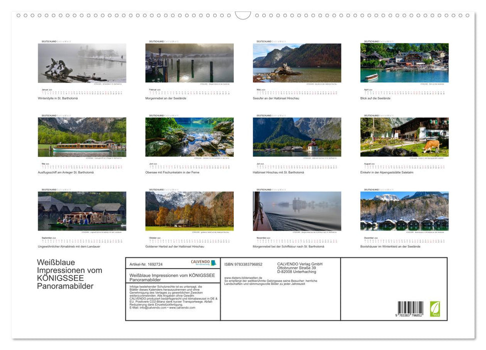 Impressions blanc-bleu des images panoramiques KÖNIGSSEE (calendrier mural CALVENDO 2025) 