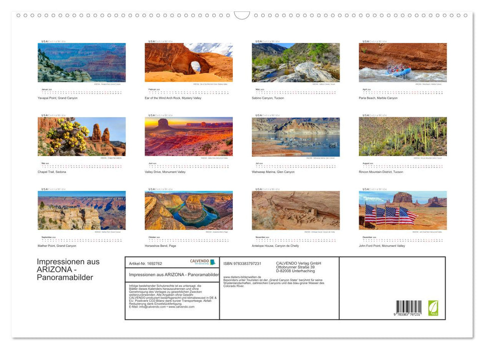 Impressions d'ARIZONA - images panoramiques (calendrier mural CALVENDO 2025) 