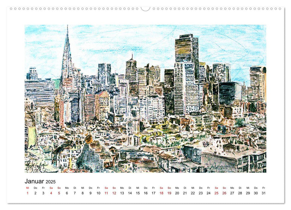 San Francisco in stillen Aquarellen (CALVENDO Premium Wandkalender 2025)