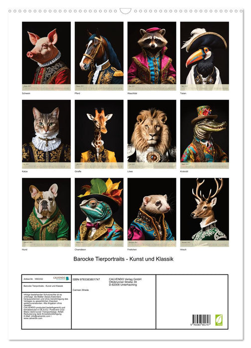 Portraits d'animaux baroques - art et classiques (Calendrier mural CALVENDO 2025) 