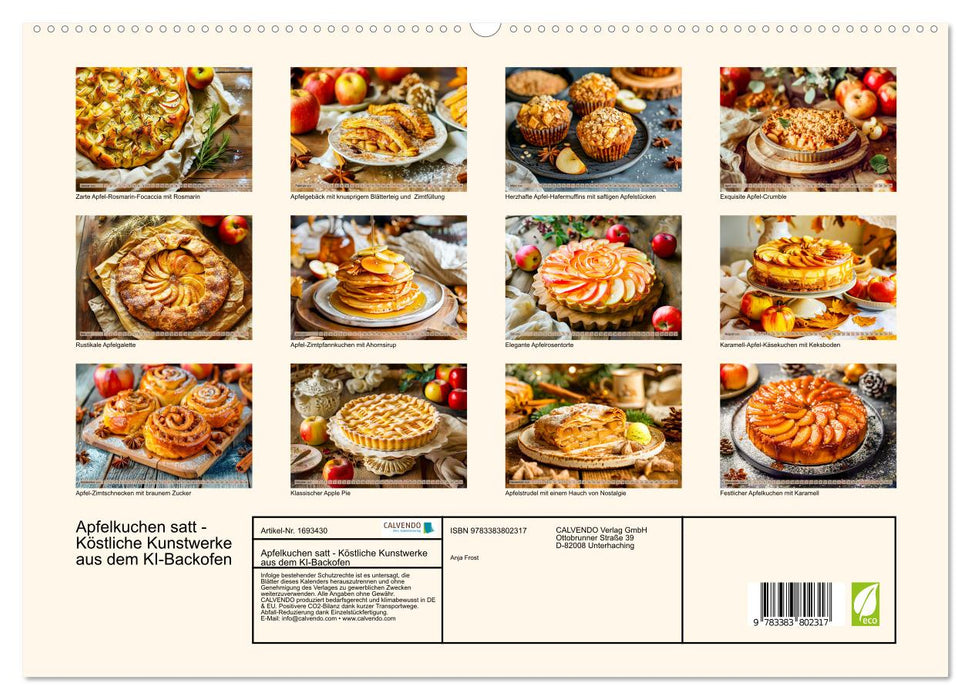 Apfelkuchen satt - Köstliche Kunstwerke aus dem KI-Backofen (CALVENDO Premium Wandkalender 2025)
