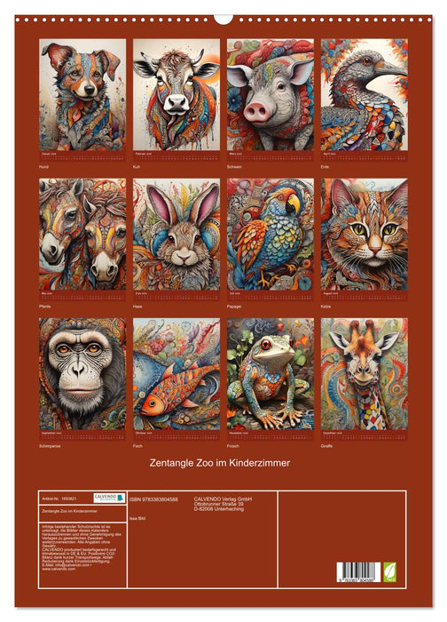 Zentangle Zoo im Kinderzimmer (CALVENDO Wandkalender 2025)