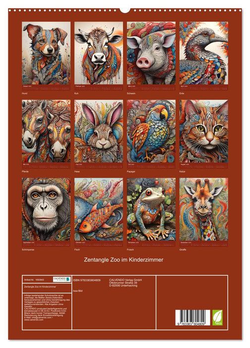 Zentangle Zoo im Kinderzimmer (CALVENDO Premium Wandkalender 2025)