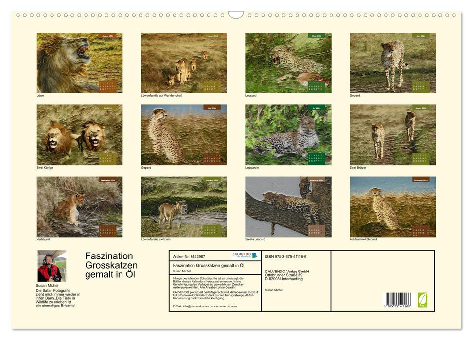 Fascination with big cats painted in oil (CALVENDO wall calendar 2024) 