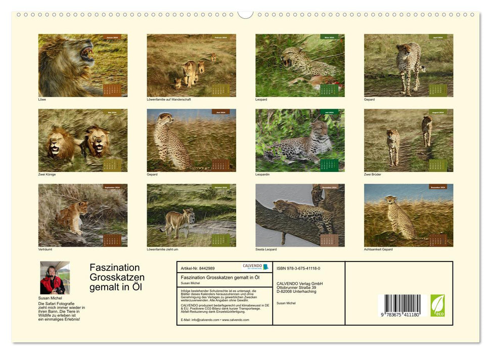 Fascination with big cats painted in oil (CALVENDO Premium Wall Calendar 2024) 