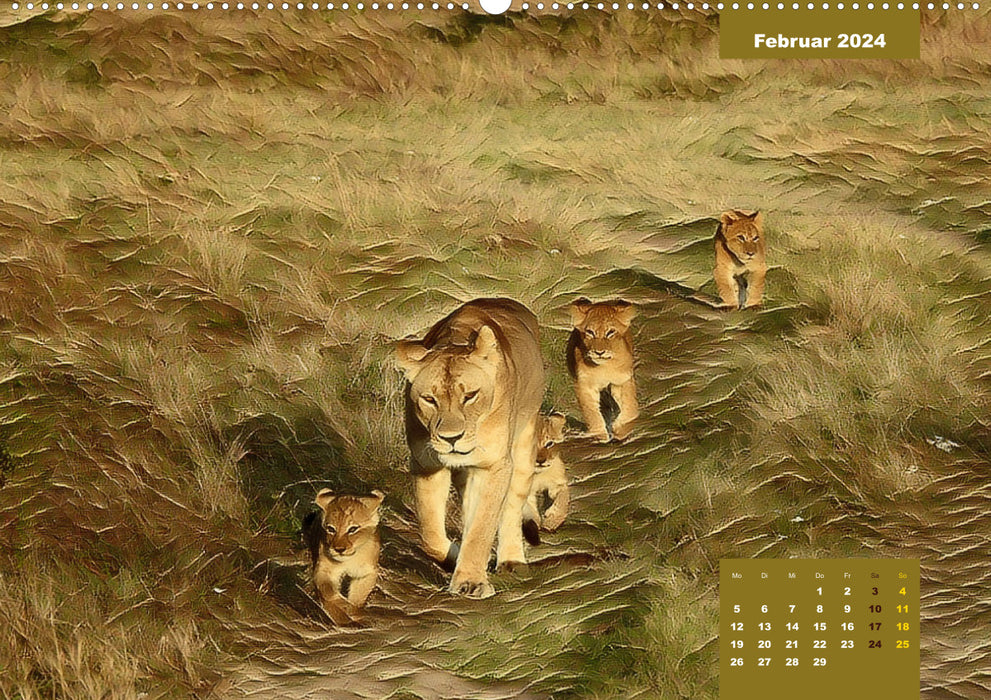 Fascination with big cats painted in oil (CALVENDO Premium Wall Calendar 2024) 
