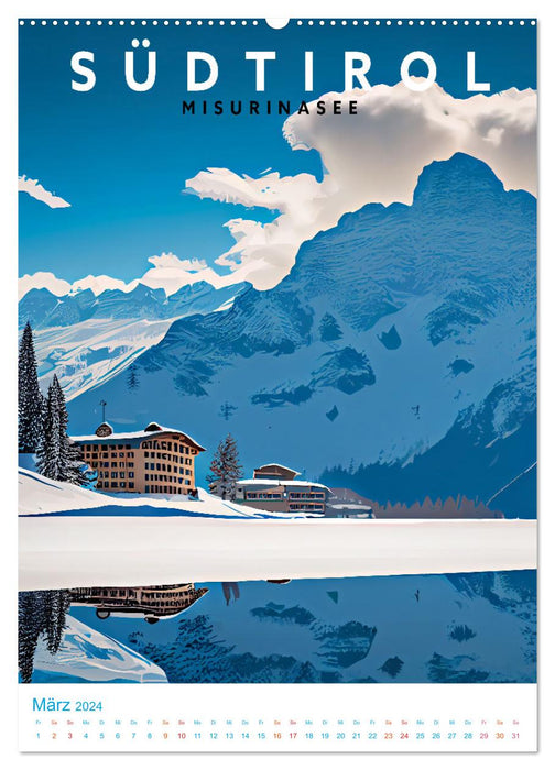 South Tyrol - Old School Poster Style (CALVENDO Premium Wall Calendar 2024) 